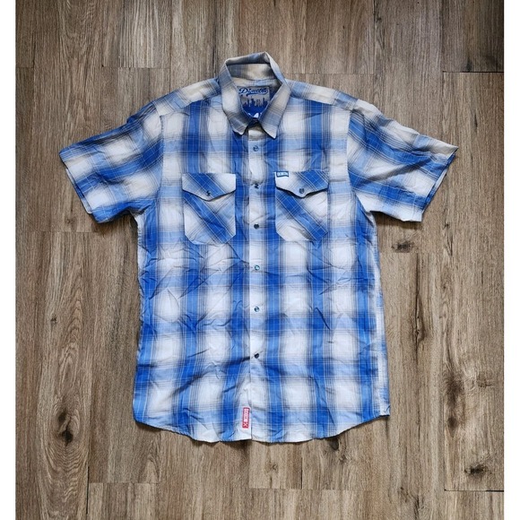 DIXXON Other - Dixxon Flannel 1947 Shirt Mens Medium Blue Plaid Short Sleeve Pearl Snap Bamboo